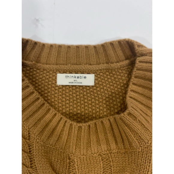 Thinkable Cable Knit Women's Sweater Cropped Pullover Size Medium Brown - Picture 4 of 8